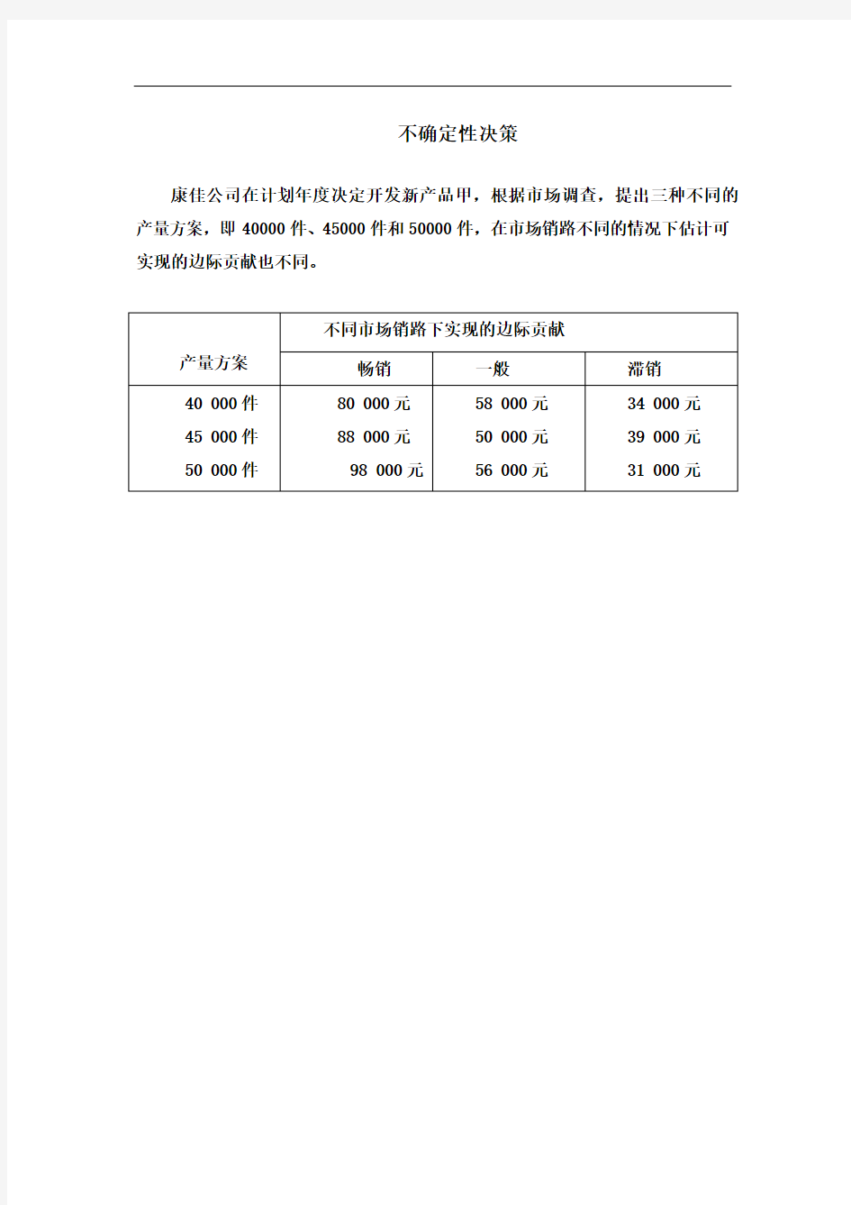 不确定性决策习题及答案