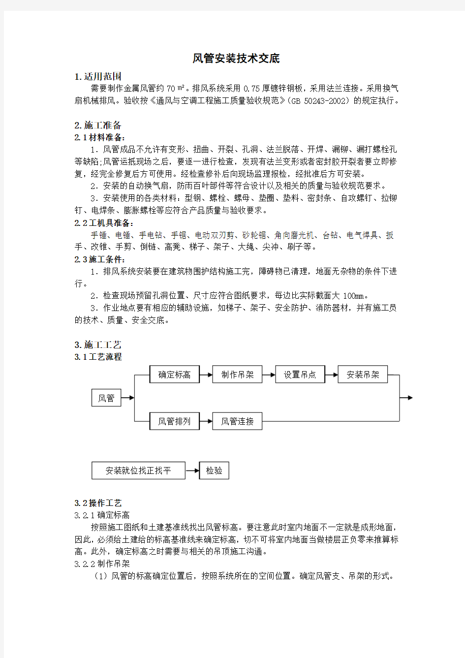 风管安装技术交底