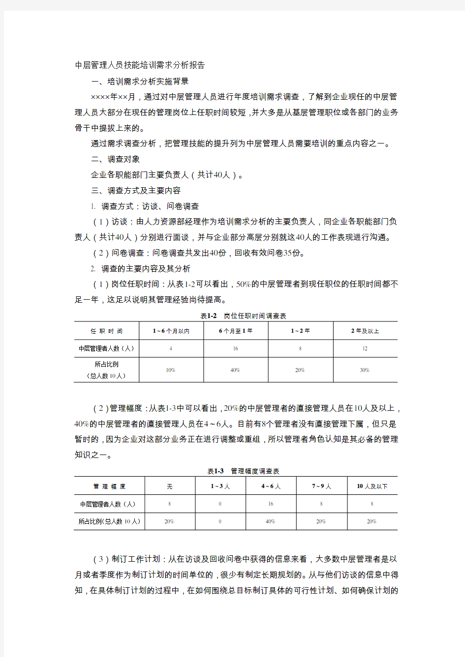 培训需求分析报告(范本)