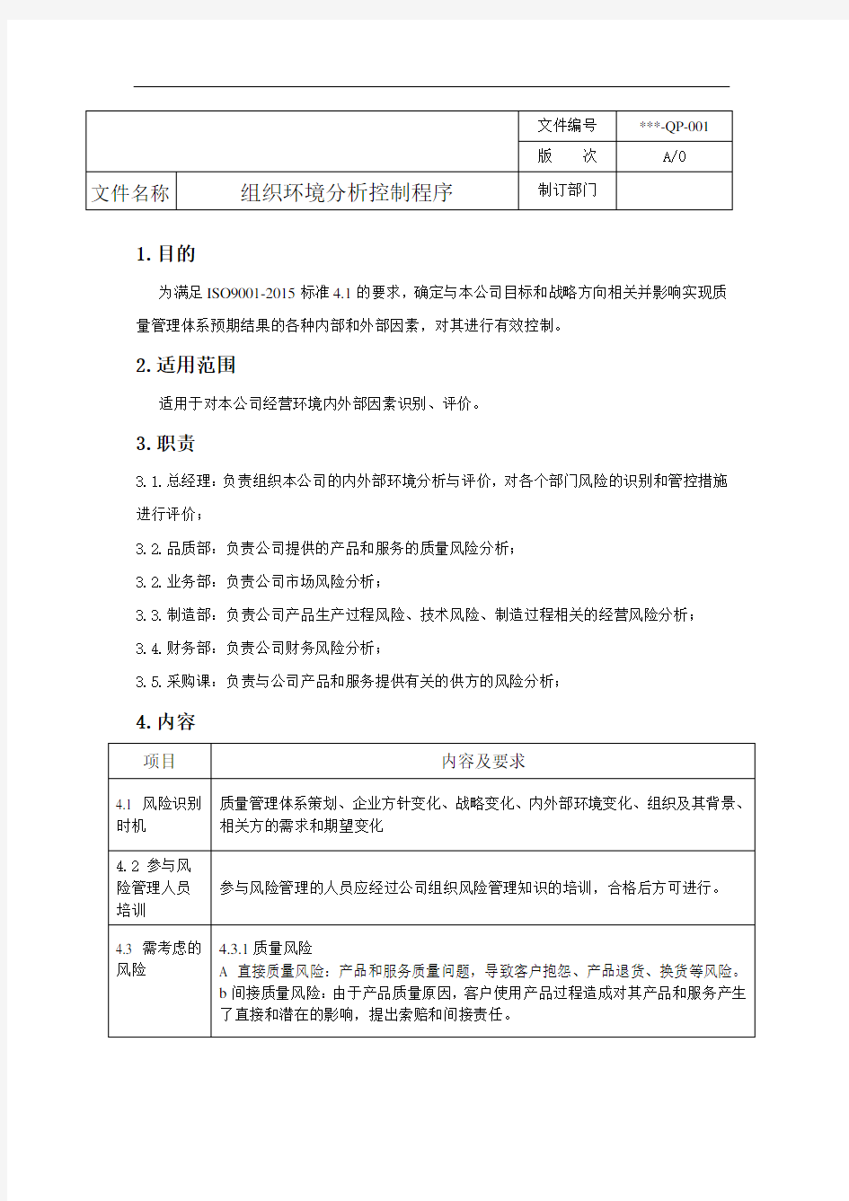 ISO9001-2015质量管理体系认证全套程序文件