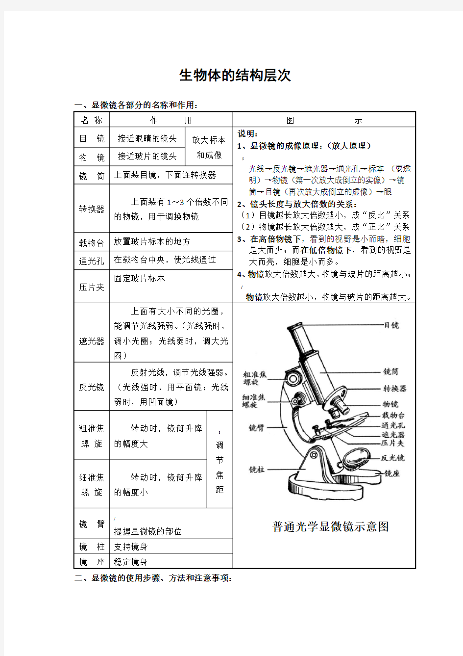 生物体的结构层次复习资料