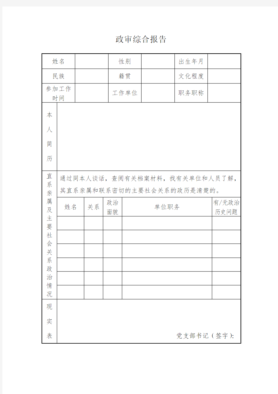 政审综合报告