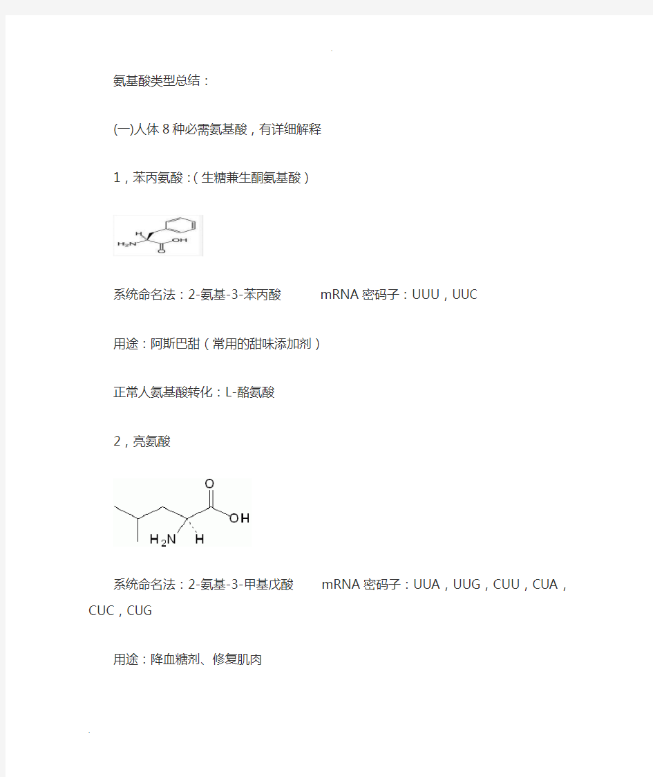 20种常见氨基酸基本信息