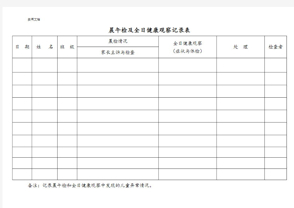 表1--晨午检及全日健康观察记录簿表(1)