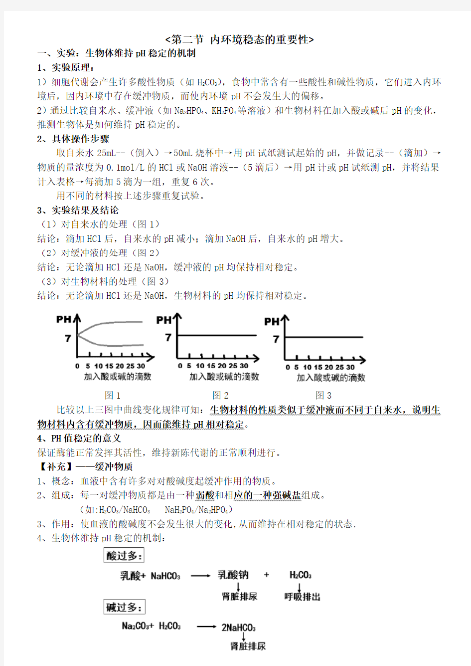 1-2 内环境稳态的重要性(知识点)