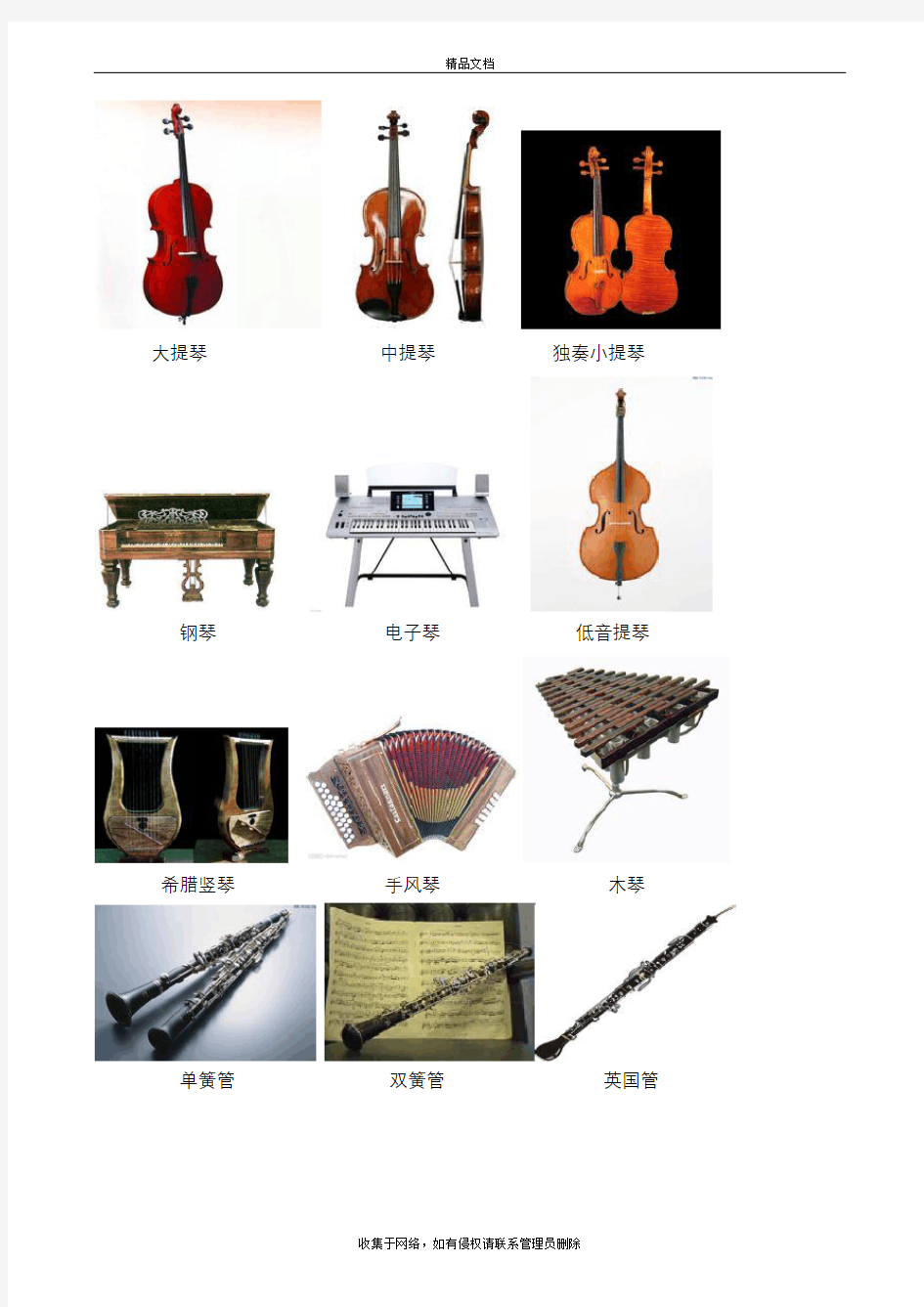 常见乐器名称+乐器图片教学内容