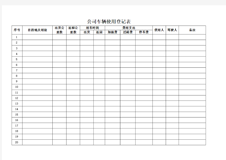 公司车辆使用登记表