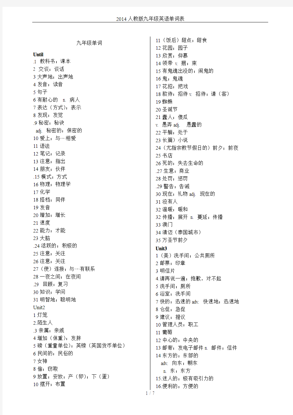 2014人教版九年级英语单词表