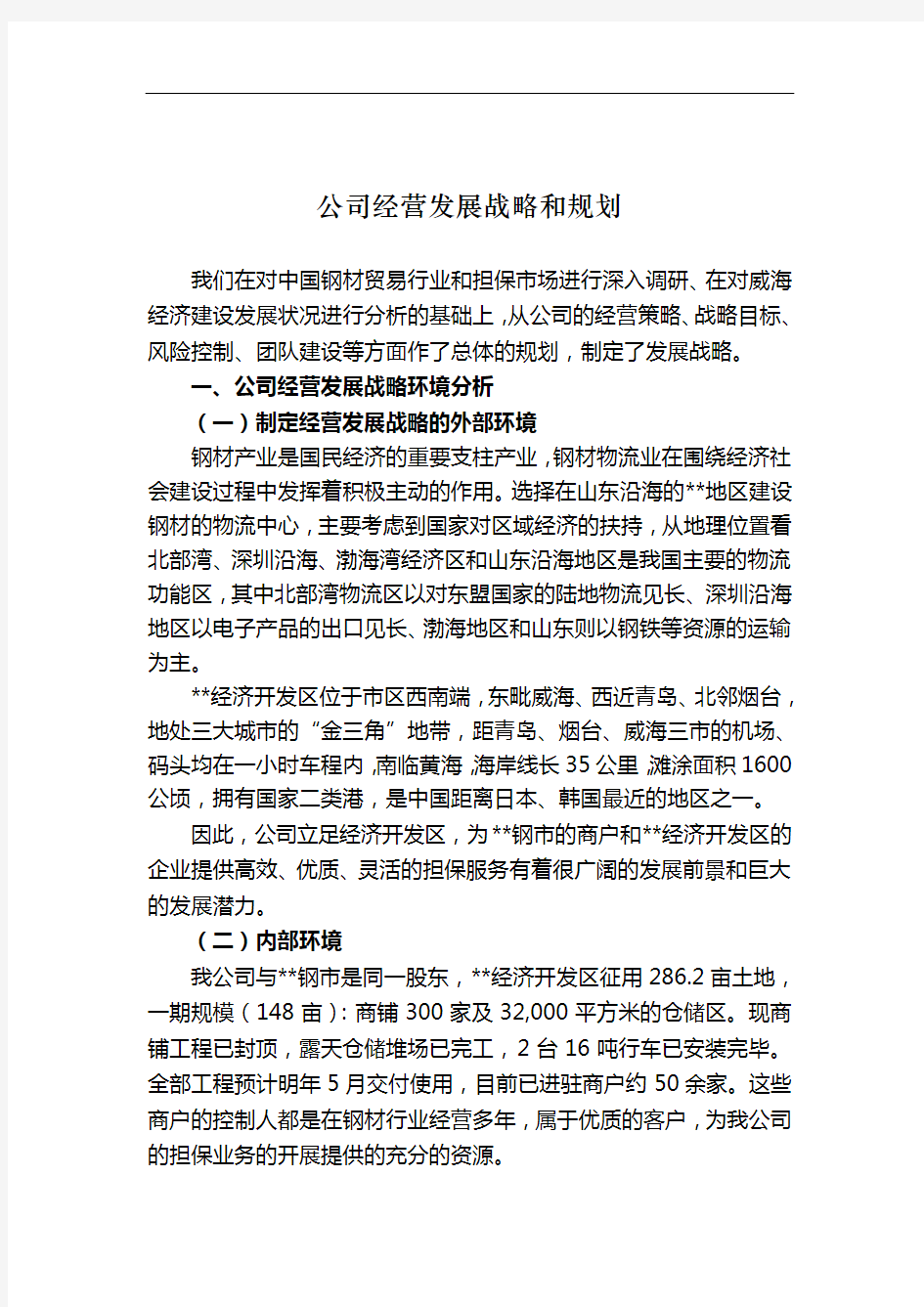 公司经营发展战略和规划