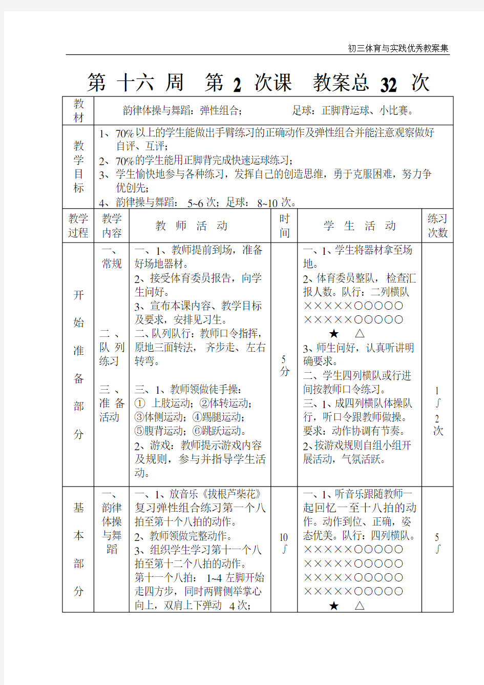 初三年级全套体育实践课教案教案32