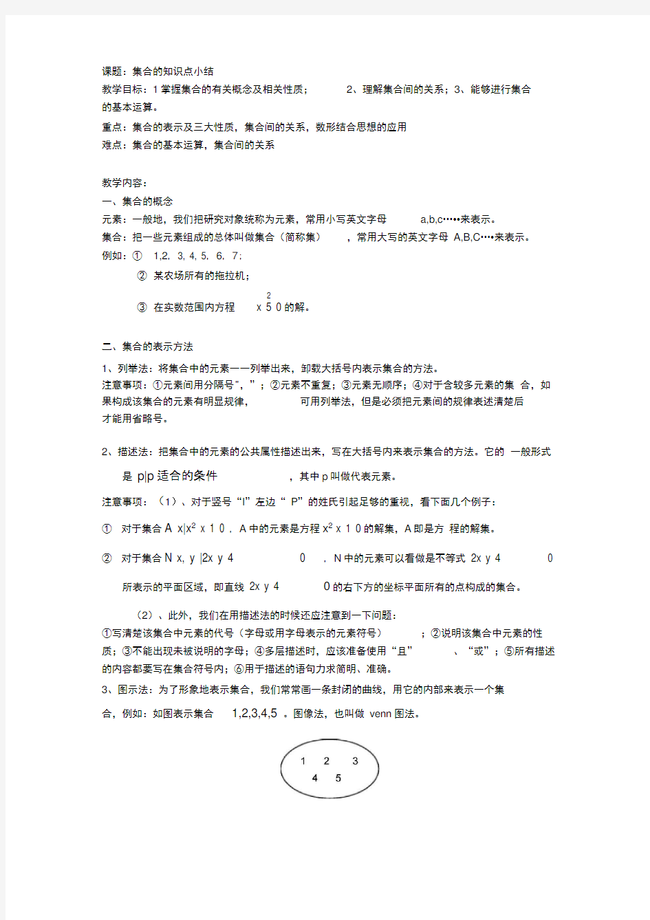 集合的重要知识点总结