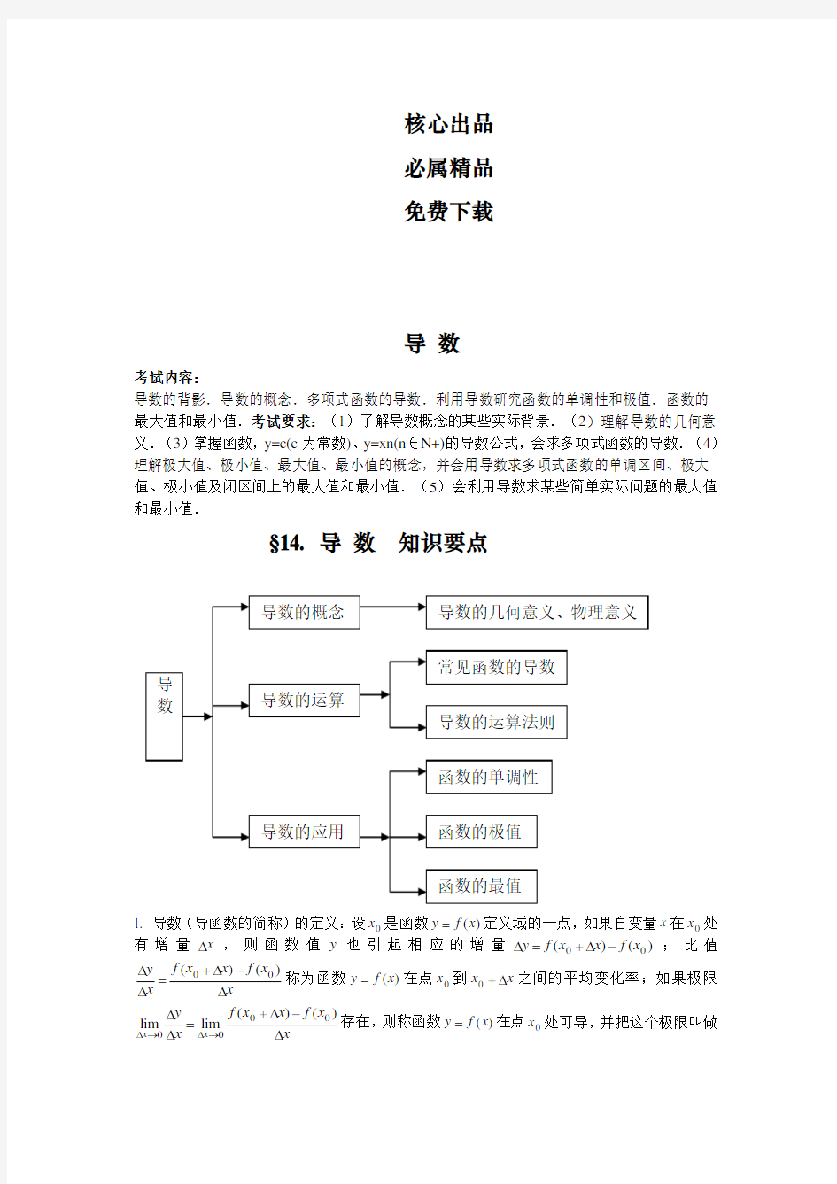 高中数学导数知识点归纳总结 