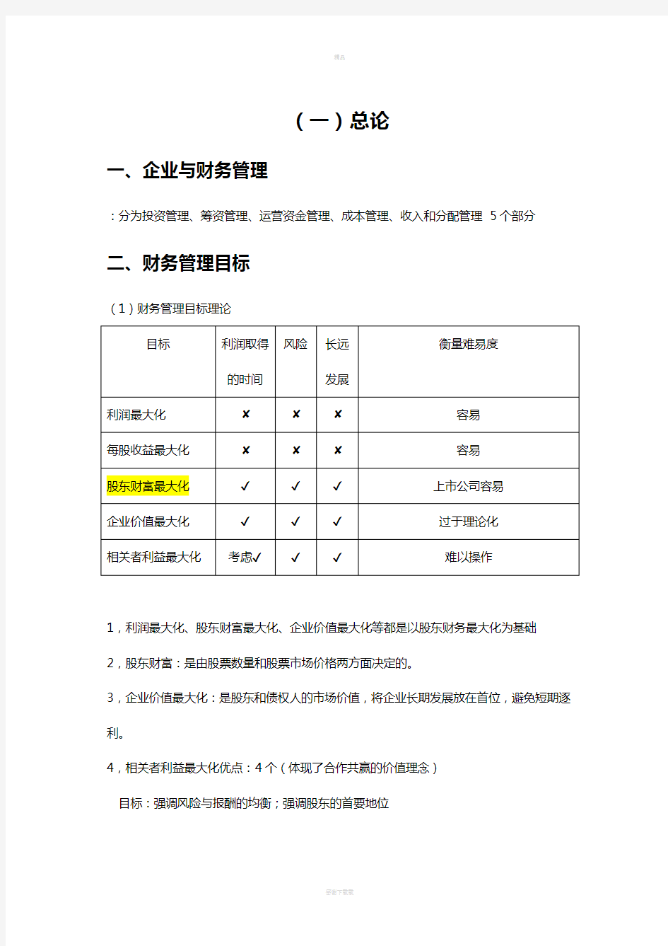 中级会计职称—财务管理知识点归纳总结