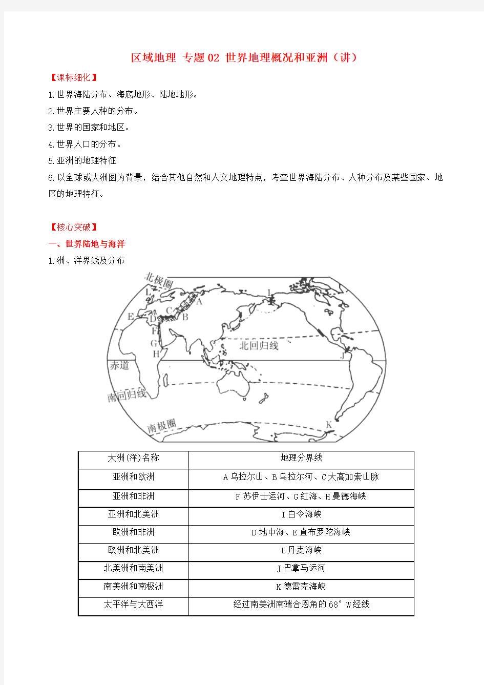 高中地理区域地理专题02世界地理概况和亚洲讲提升版含解析新人教版必修3