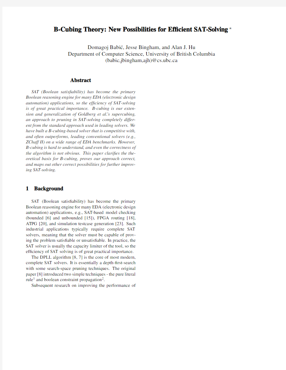 B-Cubing Theory New Possibilities for Efficient SAT-Solving