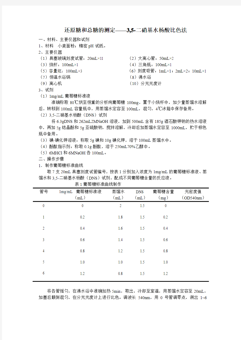 还原糖和总糖的测定方法