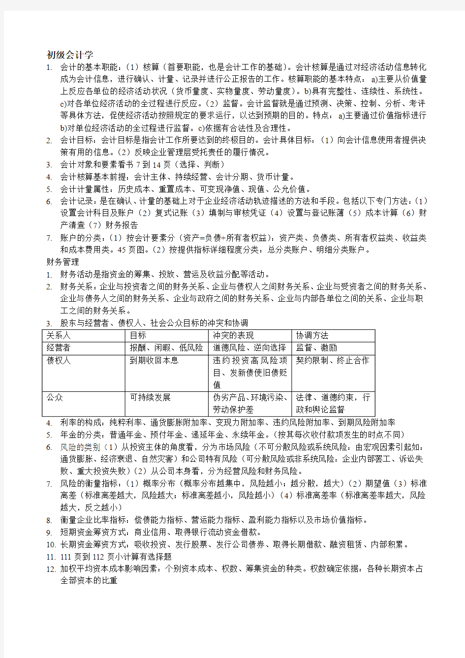 初级会计学考试复习重点 内部资料!