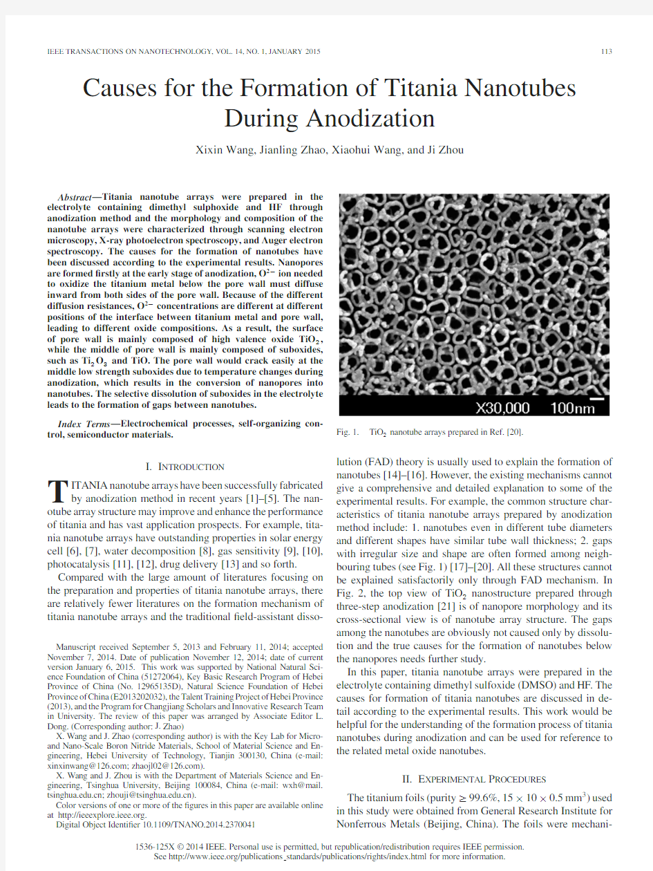 Causes for the formation of titania nanotubes during anodization