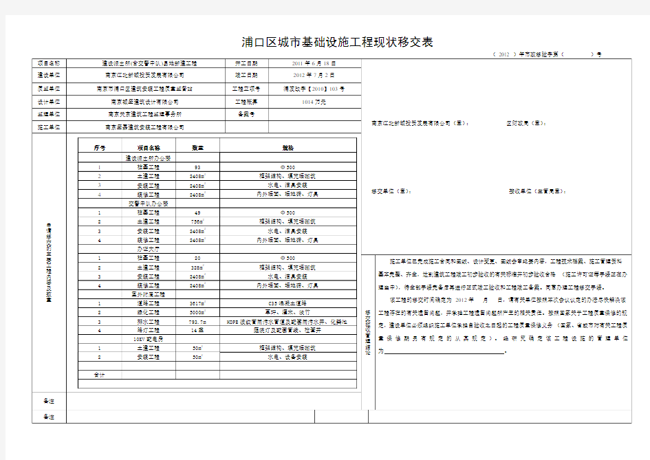 城市基础设施工程移交表