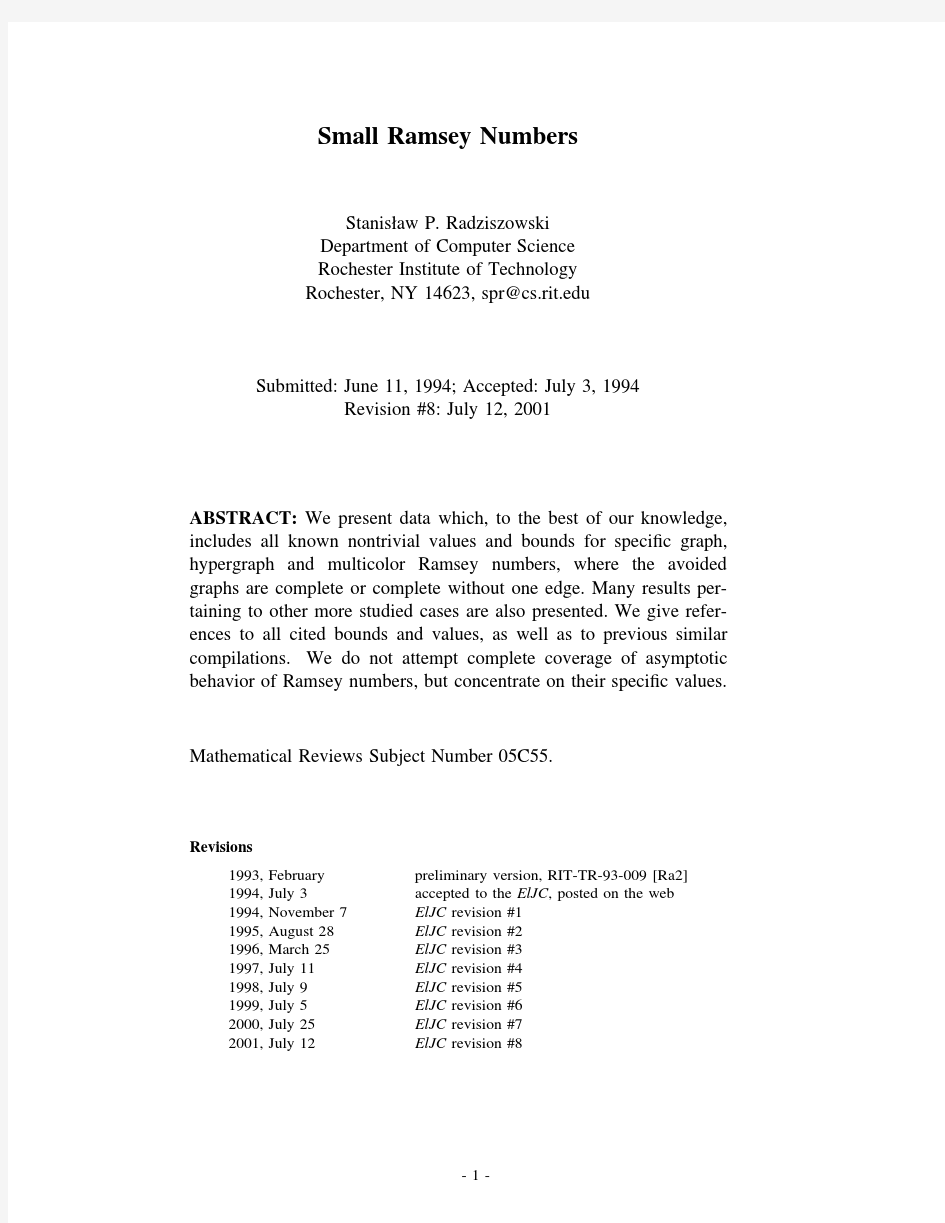 THE ELECTRONIC JOURNAL OF COMBINATORICS (2001), DS1.8