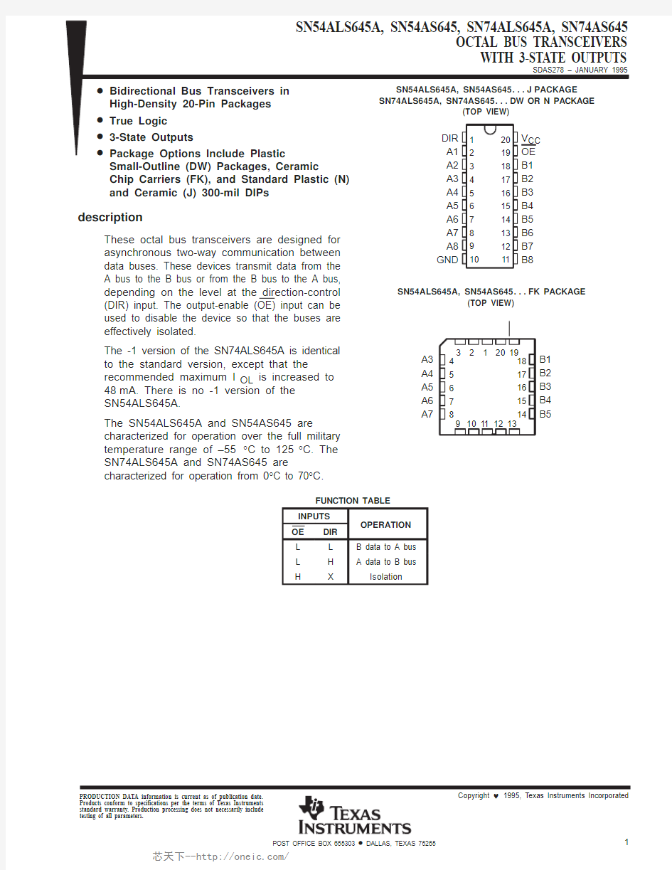 SN74ALS645A-1NSRG4,SN74ALS645ANSRG4,SN74ALS645A-1DWG4,SN74ALS645ADWG4, 规格书,Datasheet 资料