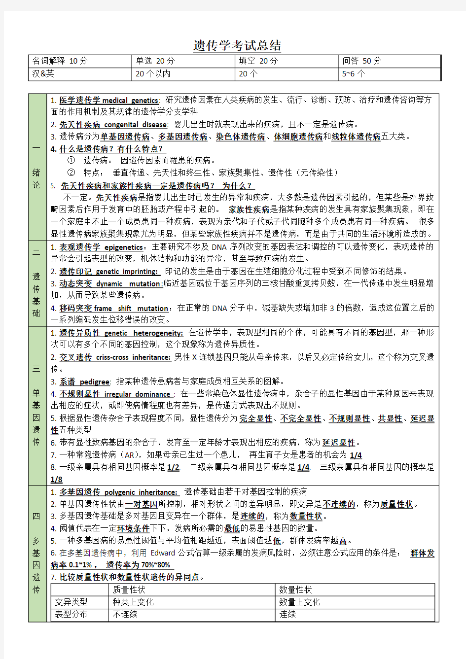 天医临床-2016遗传学考试总结