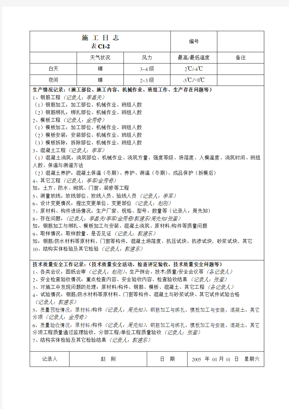 施工日志填写范例