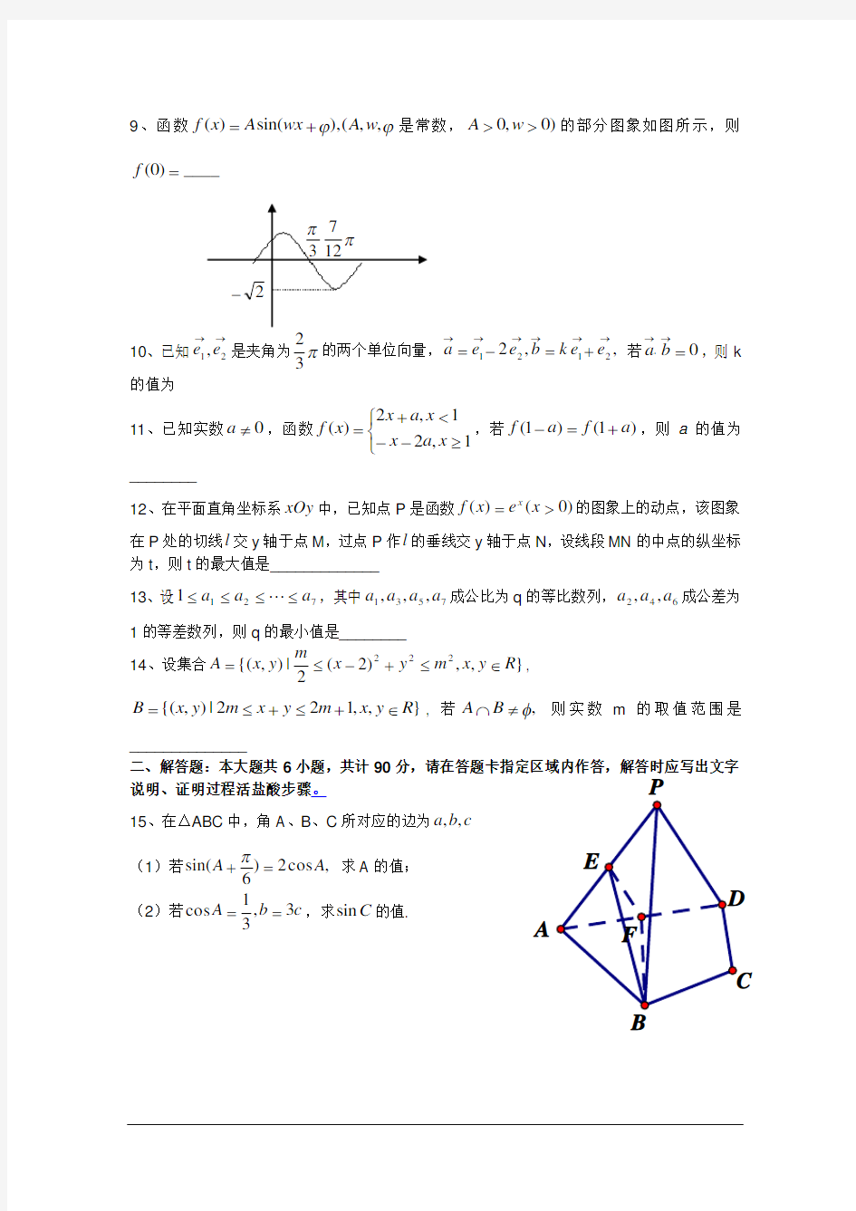 2011江苏高考数学试卷(含答案)