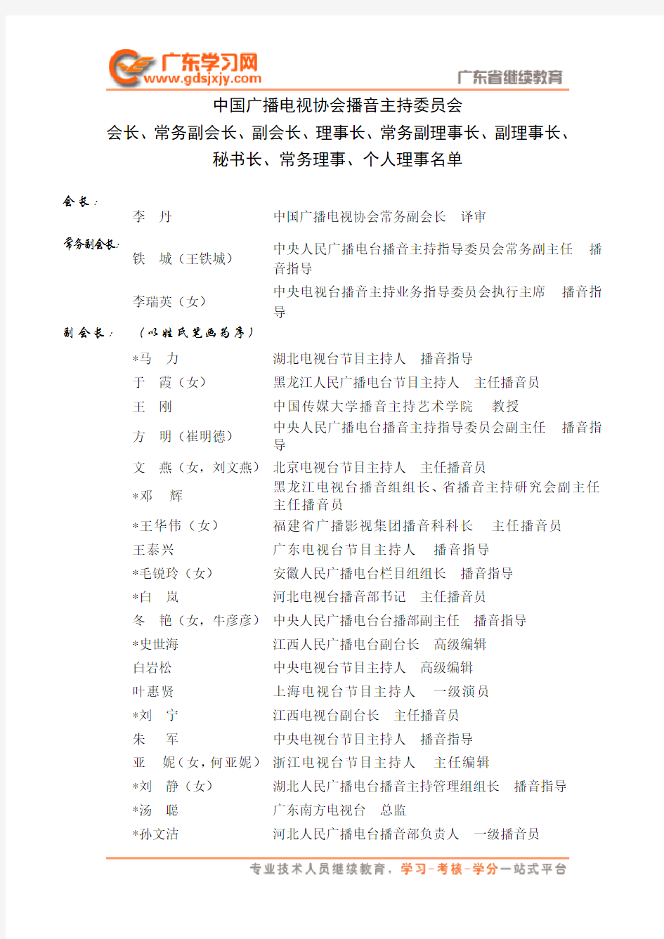 中国广播电视协会播音主持委员会名单-播音员专业技术材料系列