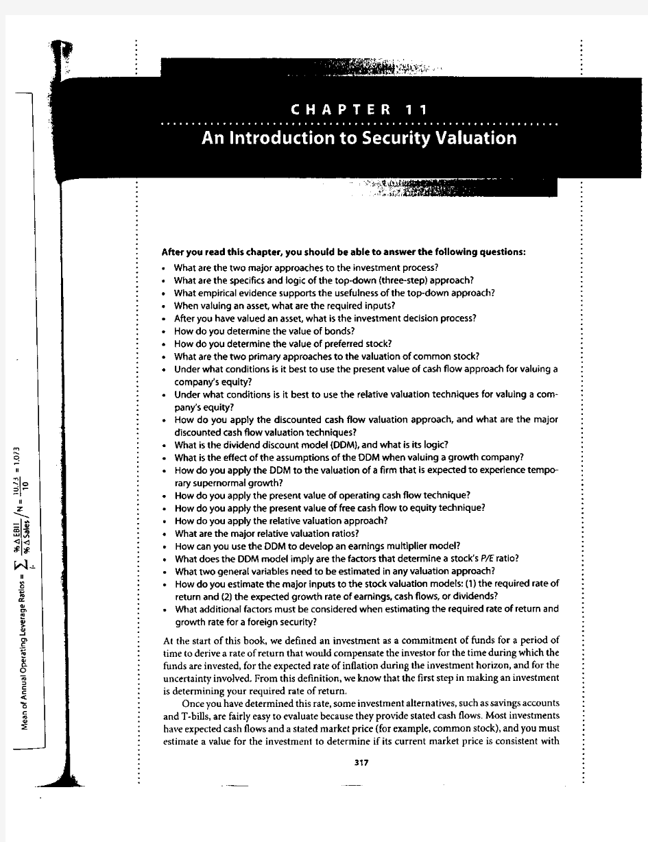 Chapter 11 (Brown and Reilly) Investment Analysis and Portfolio Management 9th edition