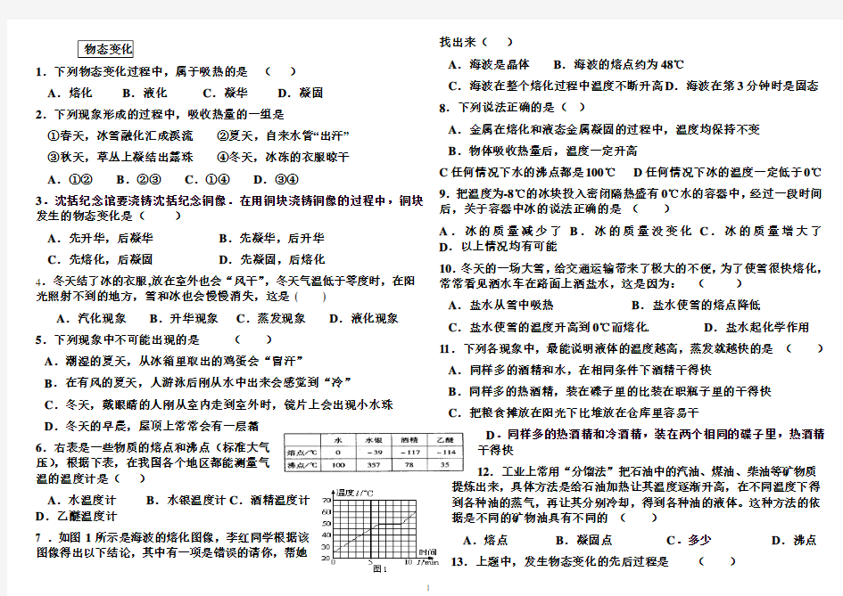 八年级物理物态变化(附答案)