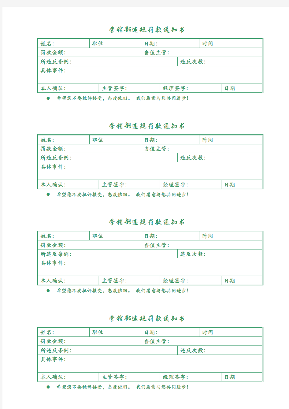 销售部违规罚款通知书