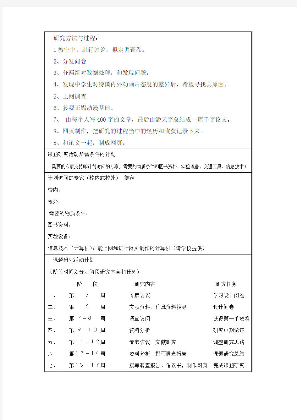 江苏省无锡洛社初级中学研究性学习课题研究计划书