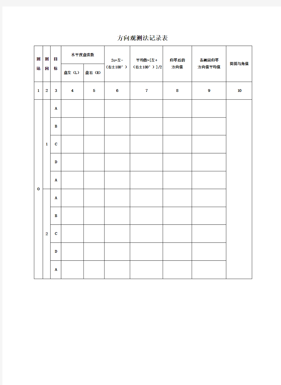 方向观测法记录表