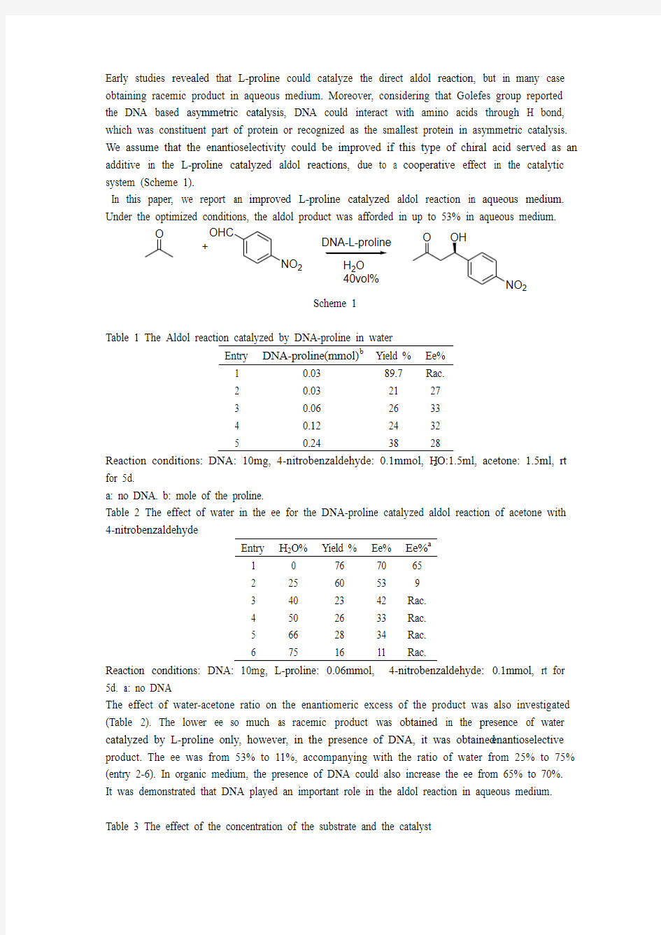 The Aldol reaction catalyzed by DNA proline in water