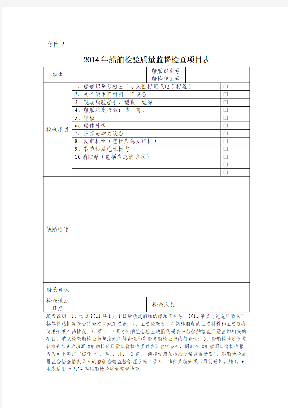 船舶检验质量监督检查项目表