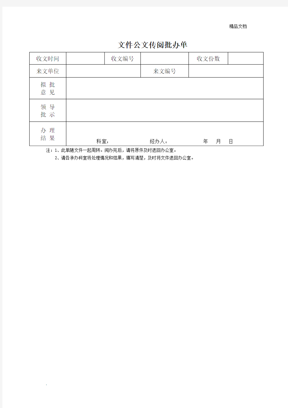 公文传阅批办单