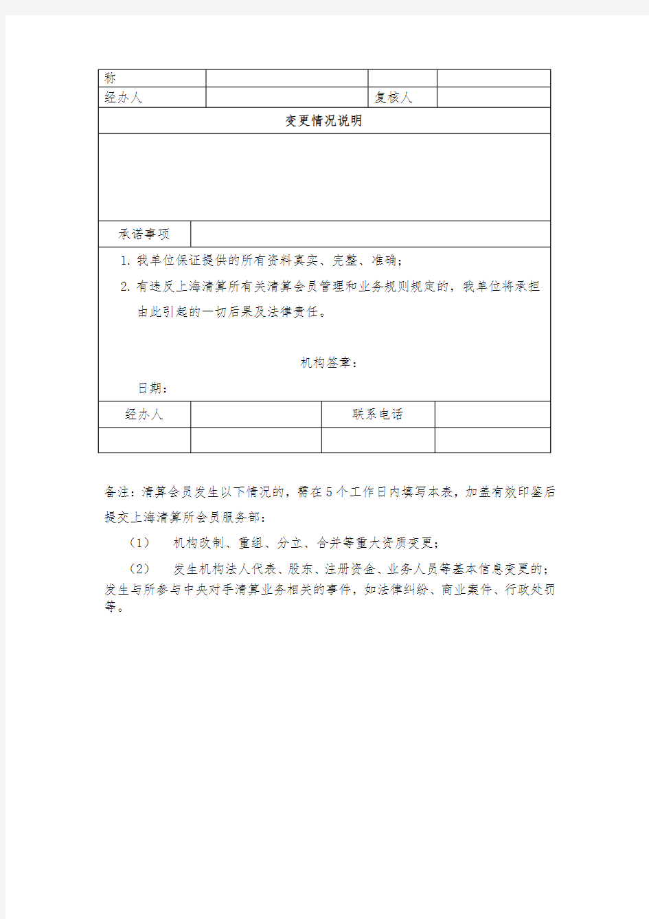 上海清算所清算会员信息变更登记表(C-1)