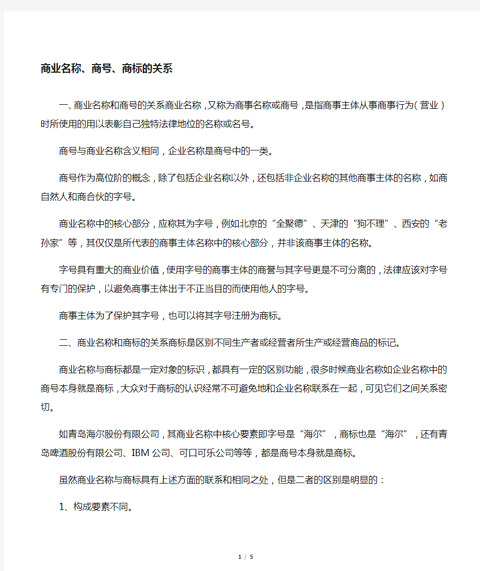 商标、商号、商业名称的区别