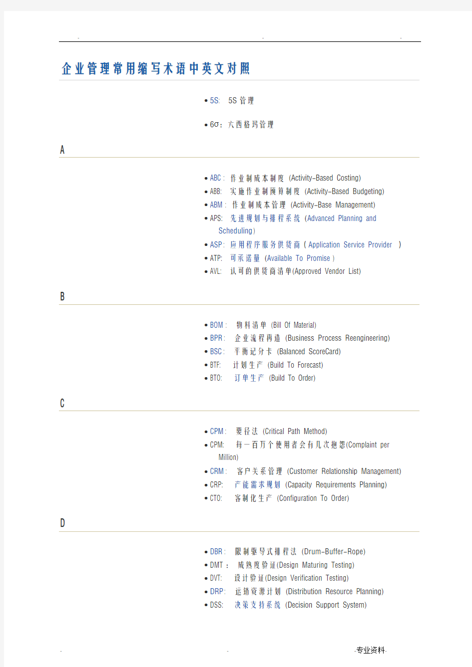 企业管理常用缩写术语中英文对照