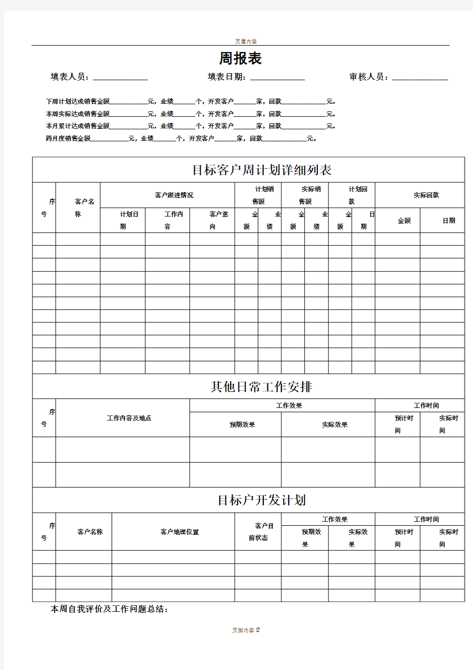 销售人员周报表