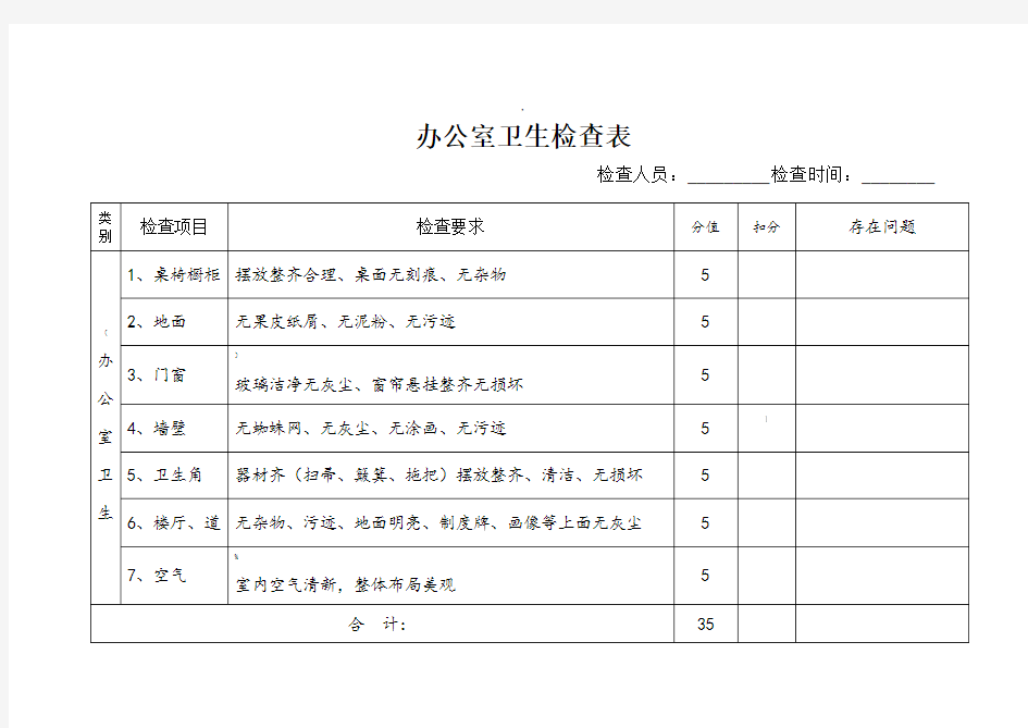 公司卫生检查表