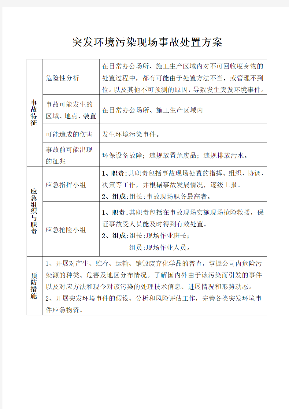 突发环境污染现场事故处置方案