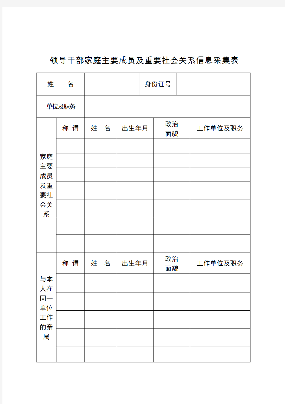 领导干部家庭主要成员及重要社会关系信息采集表.doc