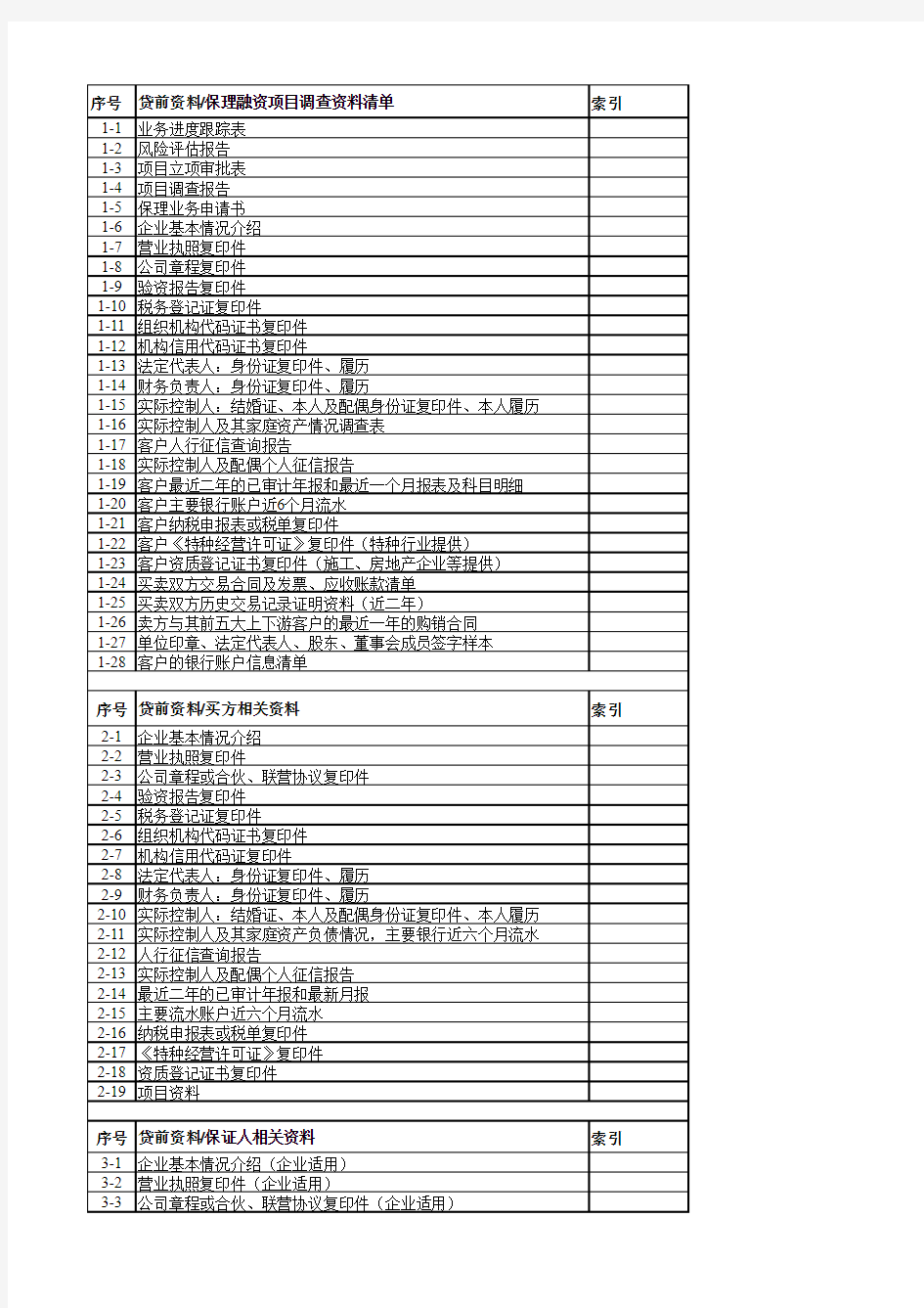 保理公司项目尽调清单模版