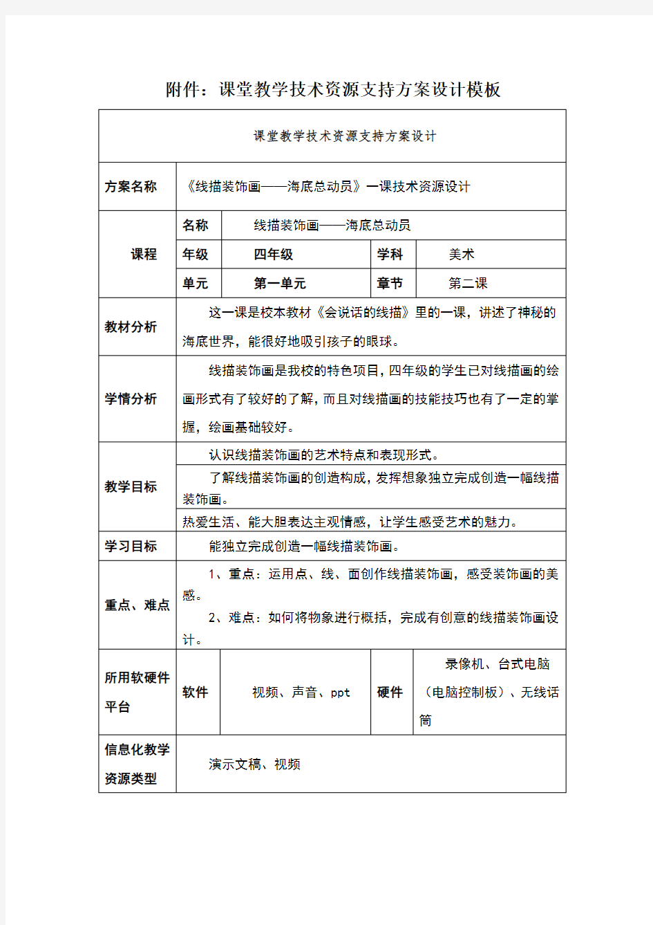 罗润茹(线描装饰画——《海底总动员》)教学设计