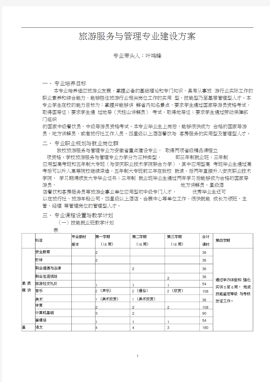 (完整版)旅游专业建设方案分析