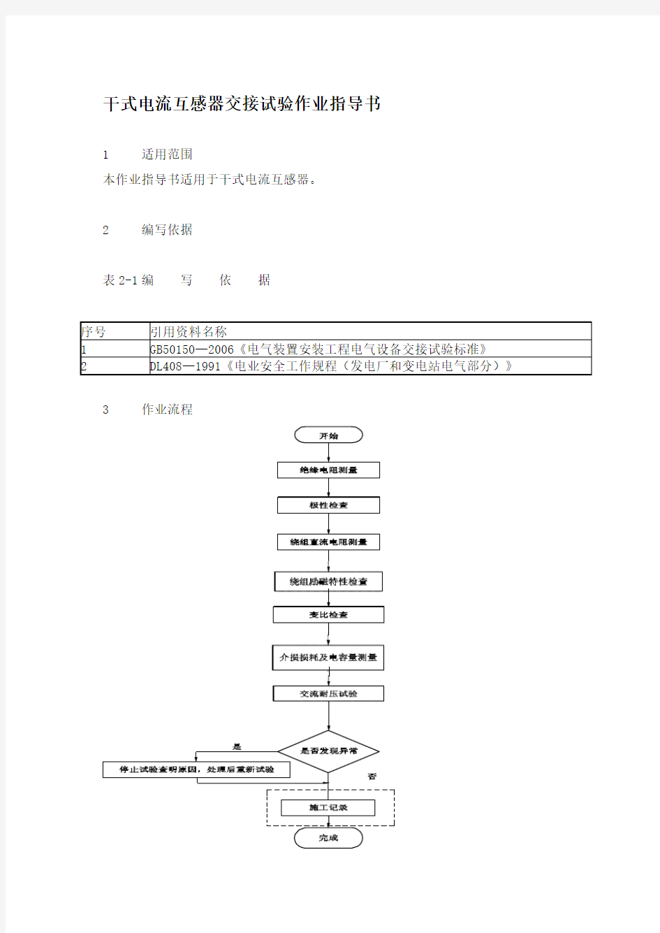 干式电流互感器交接试验作业指导书