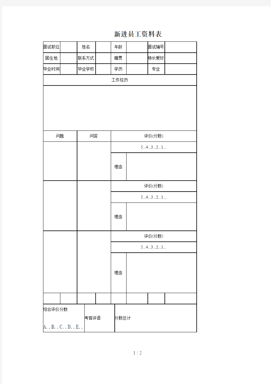 企业人事管理常用表格汇总3