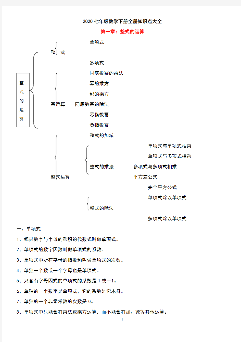 2020七年级数学下册全册知识点大全